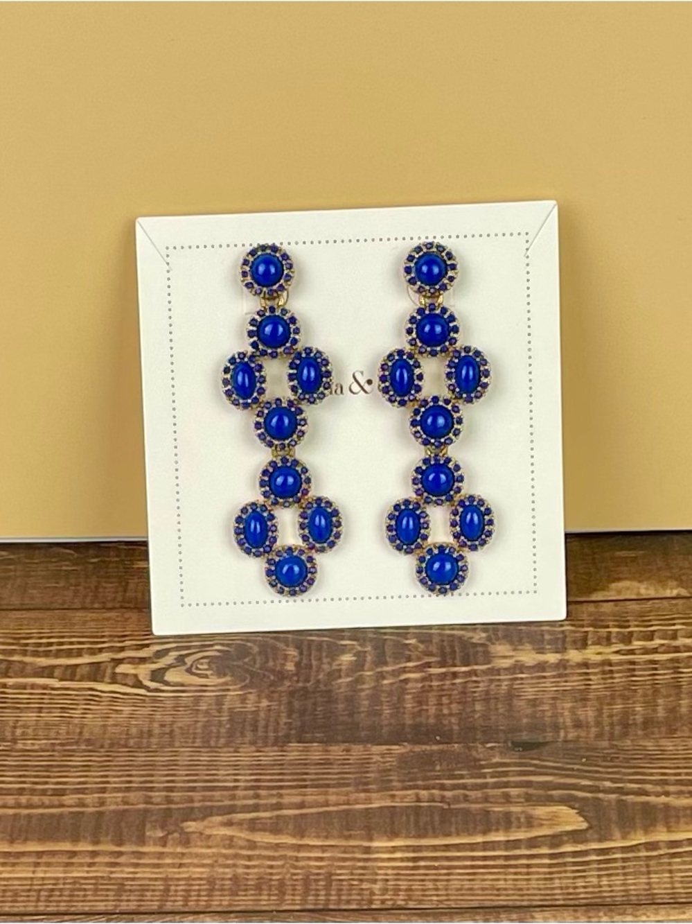 Stella & Dot Sardinia Chandelier Earrings with Cobalt Blue Cabochons - 3 in 1
